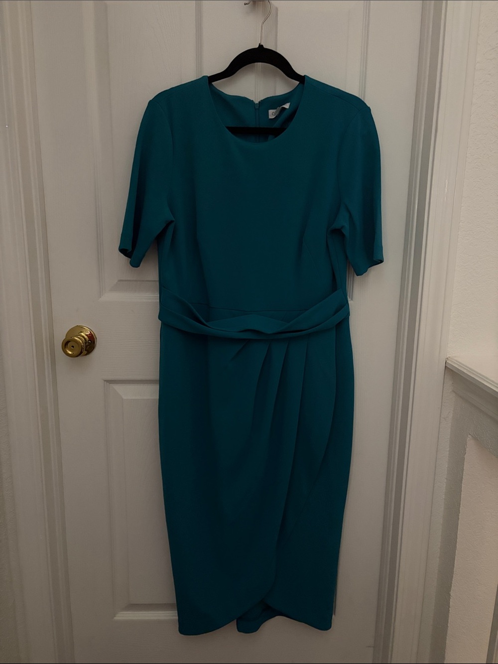 Calvin Klein Teal Midi Sheath Dress with Waist Tie